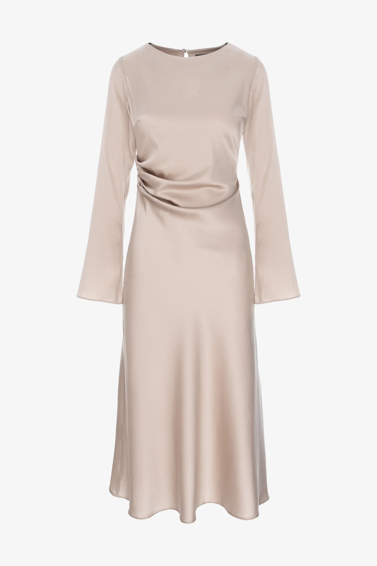 CLARA CREM - Rochie midi cu drapaj din mătase naturală 